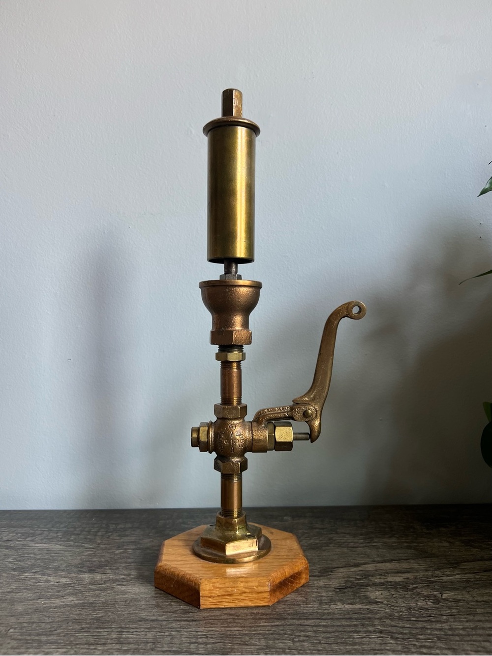 Vintage Brass Steam Whistle on Wood Base